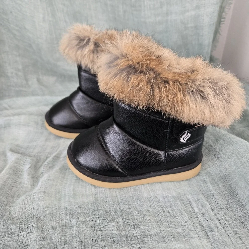 Merence Comfy Kids Toddler Girl's Boots Black w/ Faux Fur Trim Size 24 Months